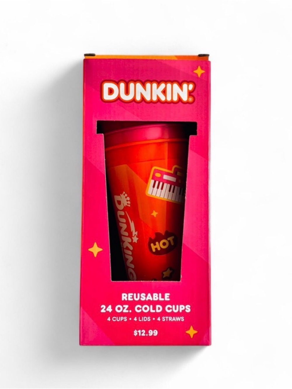 NEW Dunkin' Reusable 24 oz. Cold Cup Set - Red/Pink